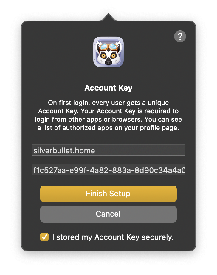 Account Key dialog in Katta Desktop