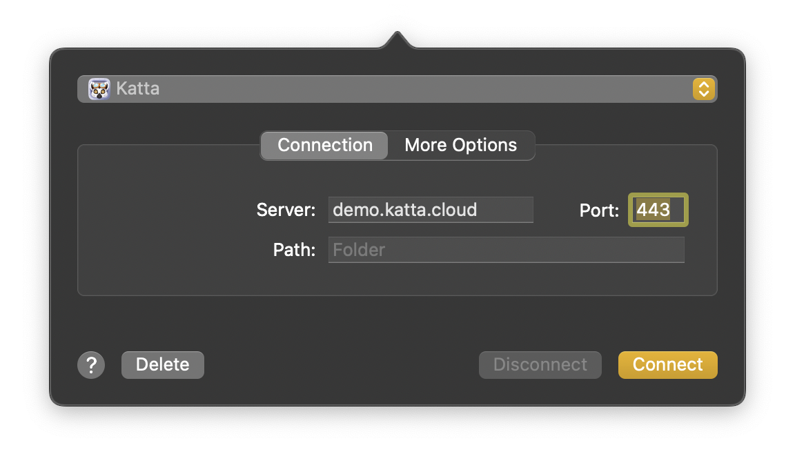 Katta Desktop connection prompt