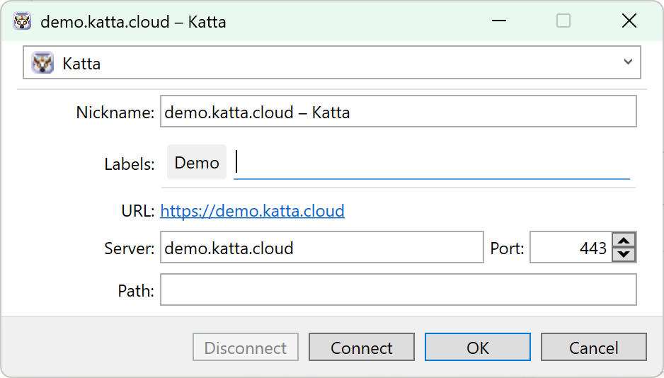 Katta Desktop connection prompt